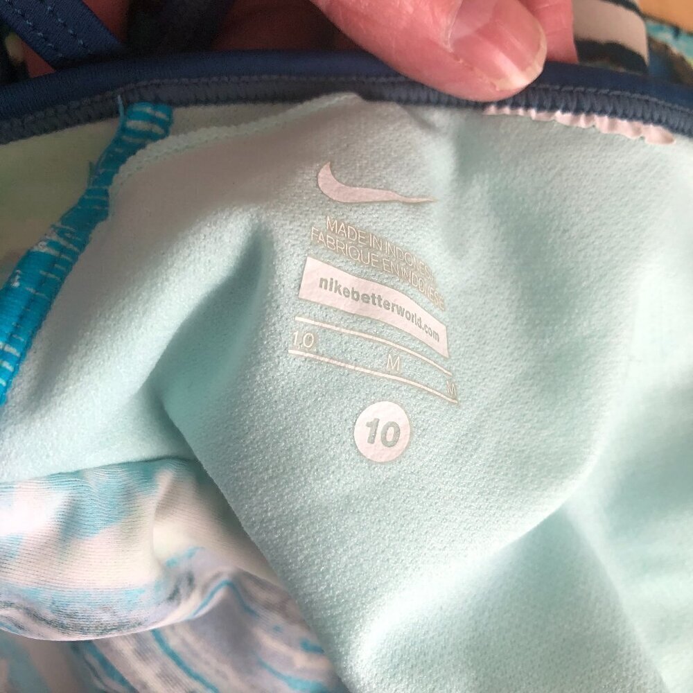 Nike Swim Wave Tankini Top Women's size 10 Blue Green & White Ikat - Picture 2 of 6